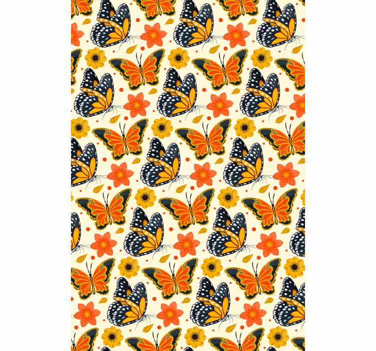 Papel mural infantil patrón floral de mariposas - TenVinilo