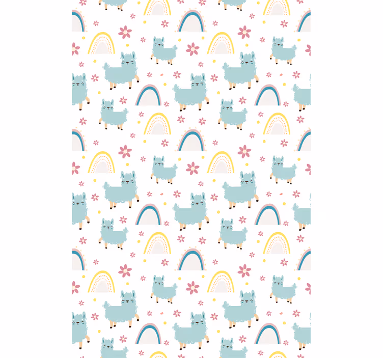 Papel mural infantil llamas y arcoíris adorables - TenVinilo