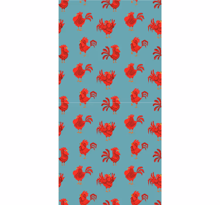 Papel mural infantil gallos rojos sobre fondo azul - TenVinilo