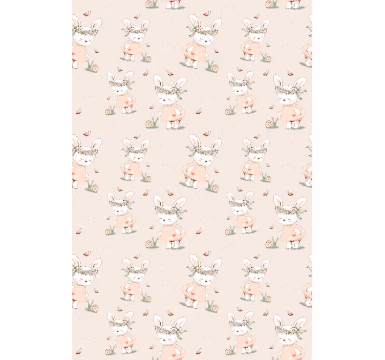 Papel mural infantil con adorables personajes de conejos - TenVinilo