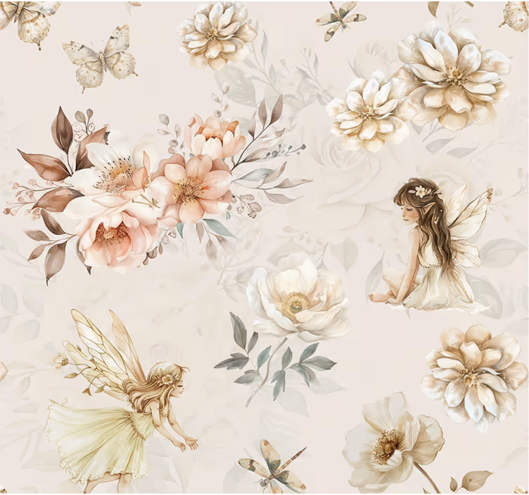 Papel mural living comedor hada en suaves pasteles - TenVinilo