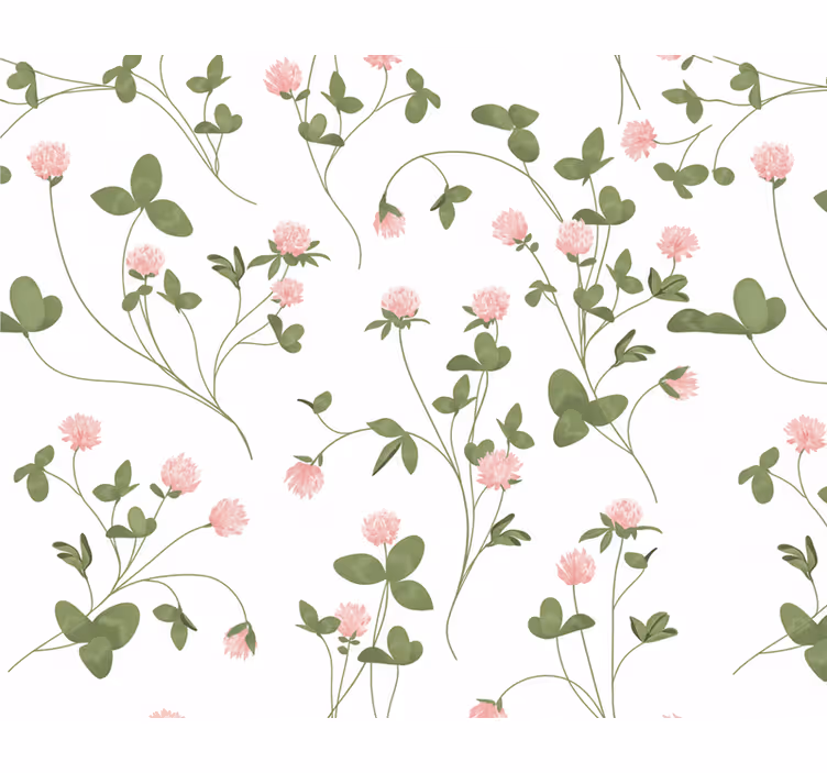 Papel mural living comedor trébol rosa delicado - TenVinilo