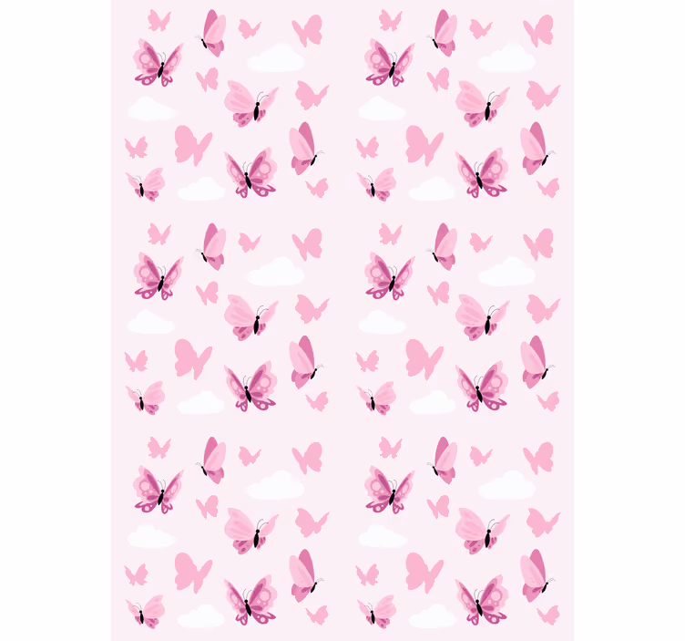Papel mural mariposas en tonos rosa y nubes - TenVinilo