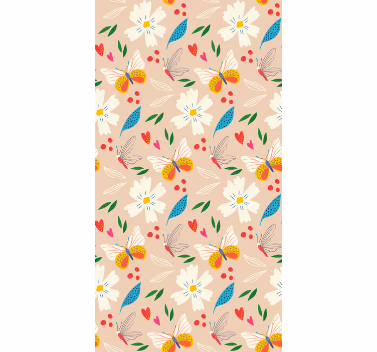 Papel mural mariposas flores y mariposas fondo beige - TenVinilo