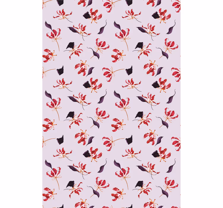 Papel mural pasillo diseño floral de lirios rojos - TenVinilo