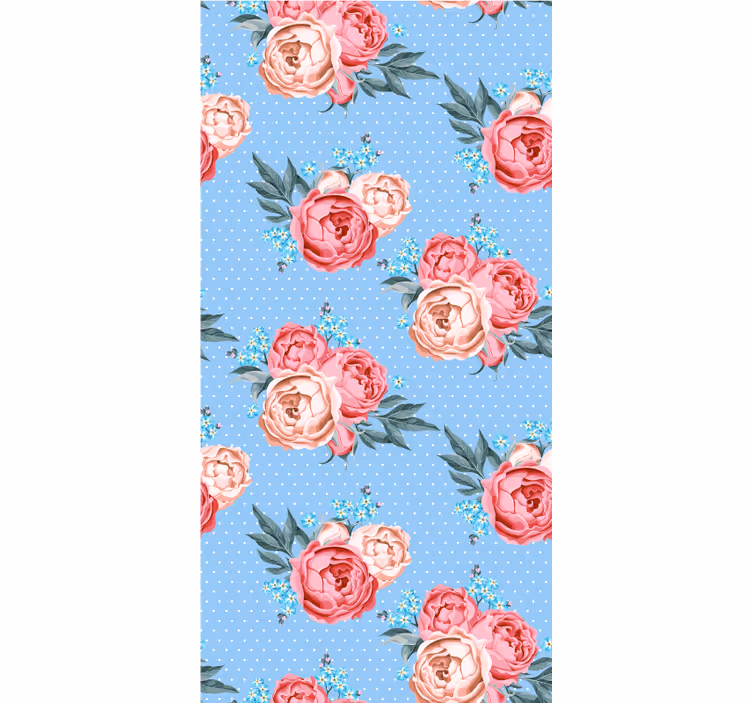 Papel mural pasillo rosas rosas azules en flor - TenVinilo