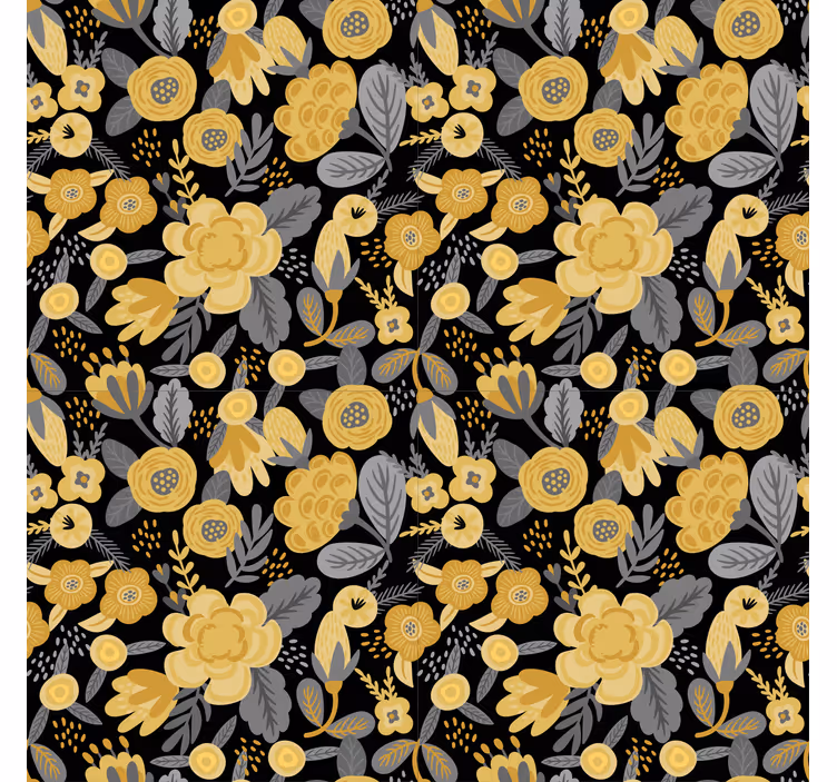 Papel mural pasillo patrón botánico amarillo - TenVinilo
