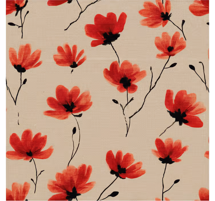 Papel mural pasillo acuarela de amapolas rojas - TenVinilo