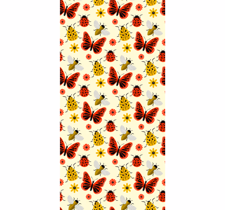 Papel mural nórdico patrón de insectos coloridos - TenVinilo