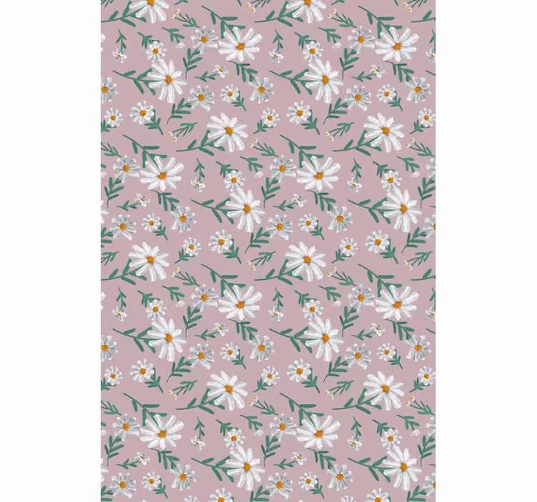 Papel mural living comedor flores margaritas años 70 rosa - TenVinilo