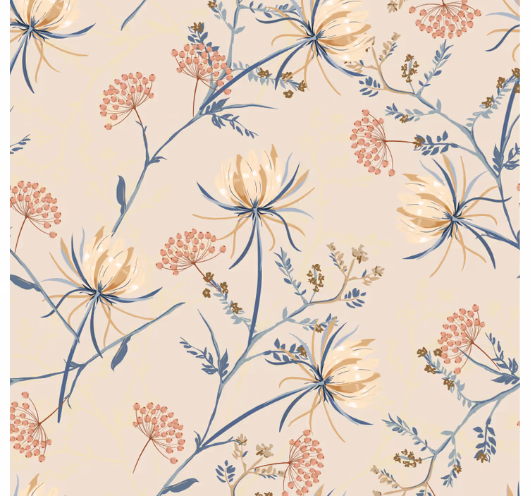 Papel mural living comedor con acentos florales - TenVinilo