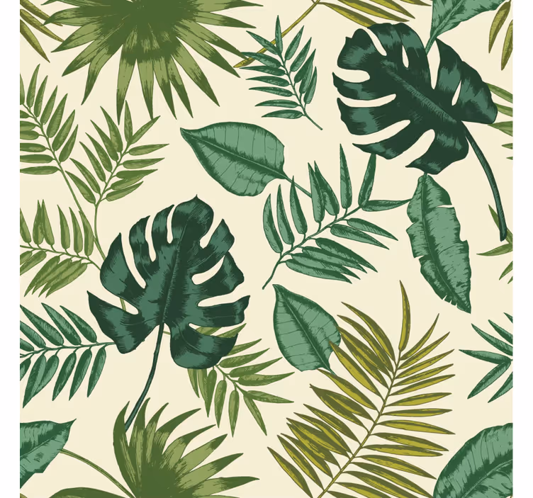 Papel mural living comedor patrón tropical frondoso - TenVinilo