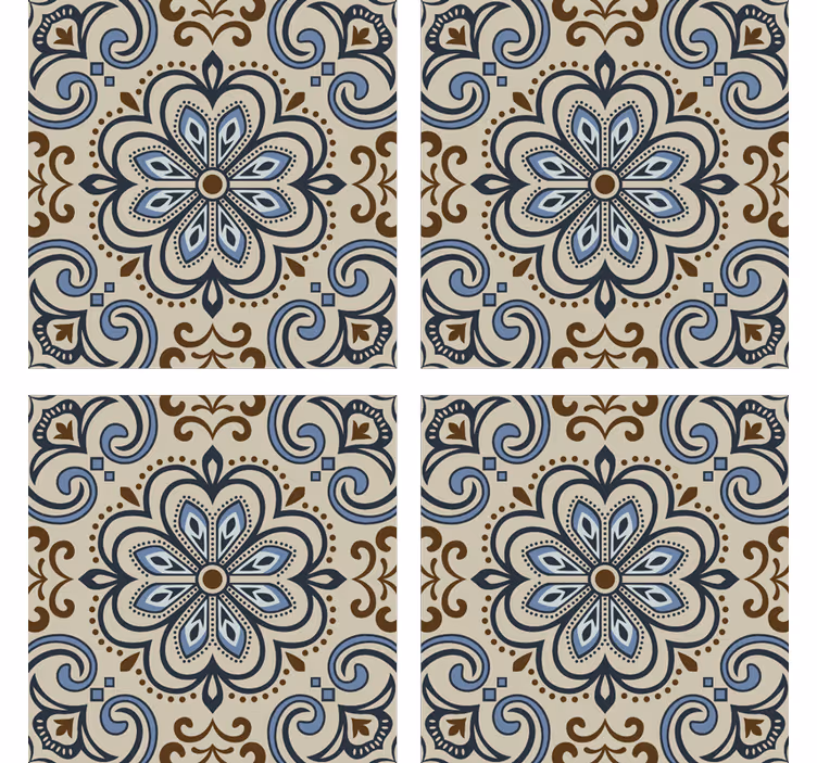 Papel mural azulejos diseño floral - TenVinilo