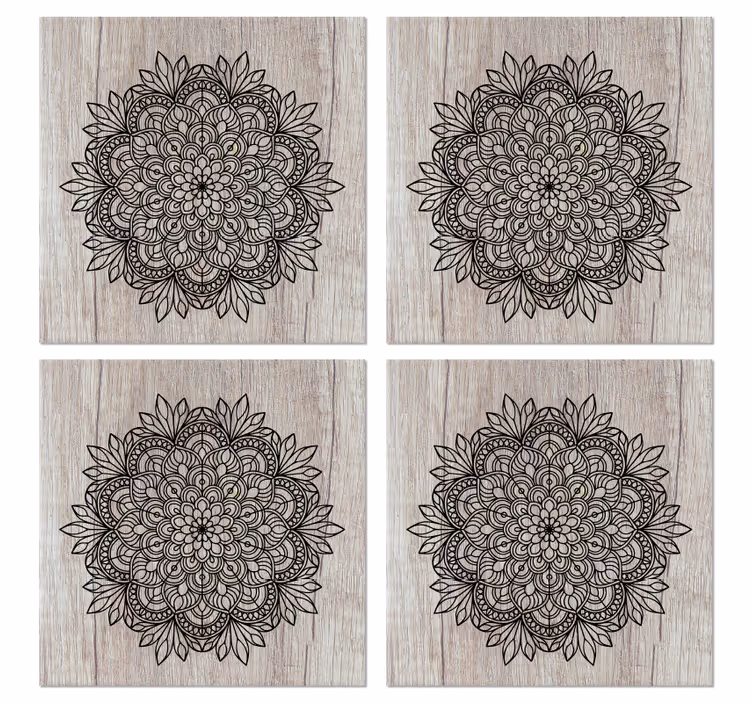 Papel mural azulejos mandala negro sobre madera - TenVinilo