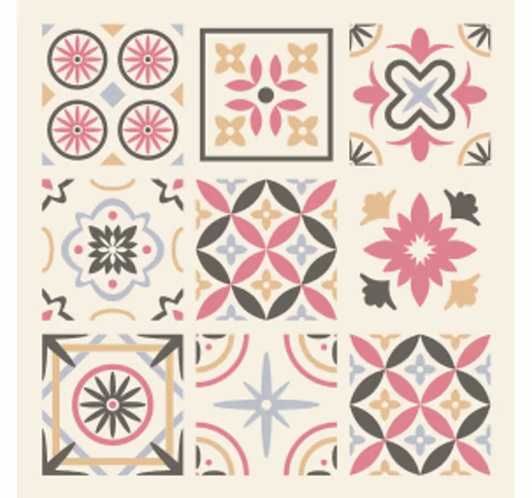 Papel mural azulejos elemento floral geométrico - TenVinilo