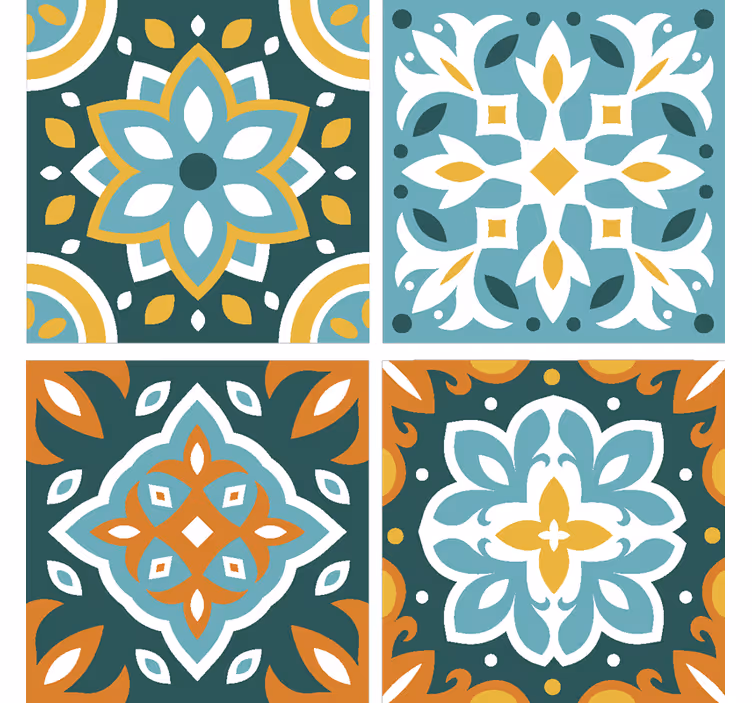 Papel mural azulejos elementos florales intrincados - TenVinilo