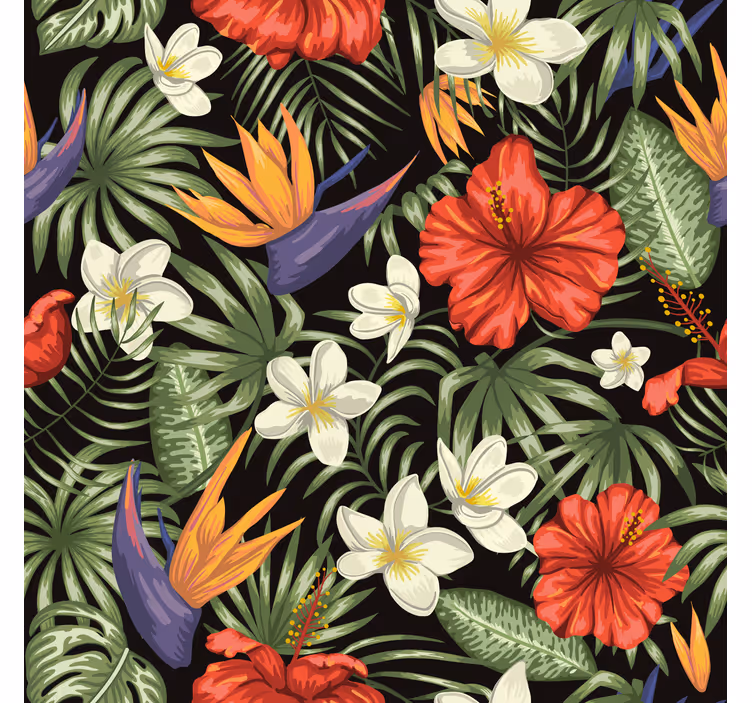 Papel pintado flores diseño de plantas tropicales - TenVinilo
