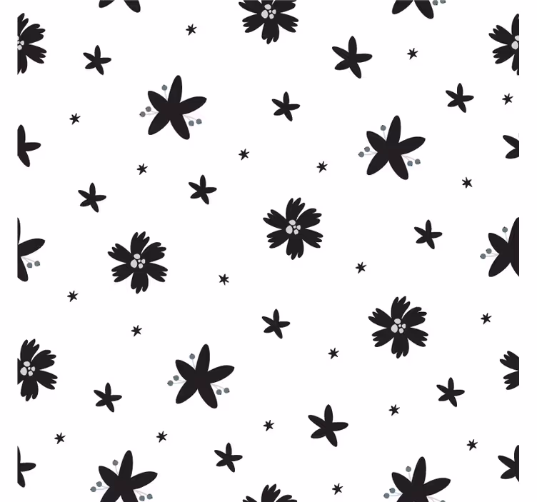 Papel pintado flores patrón floral en tinta negra y blanca - TenVinilo