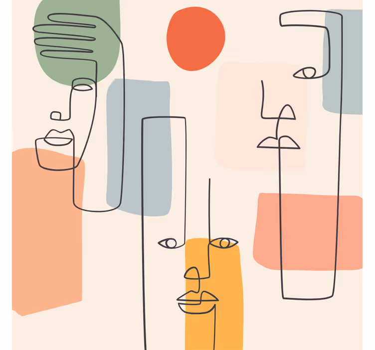 Papel mural geométrico arte minimalista con rostros - TenVinilo