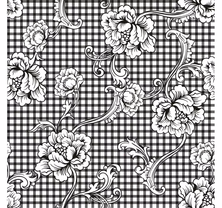 Papel mural vintage patrón de cuadros blanco y negro - TenVinilo