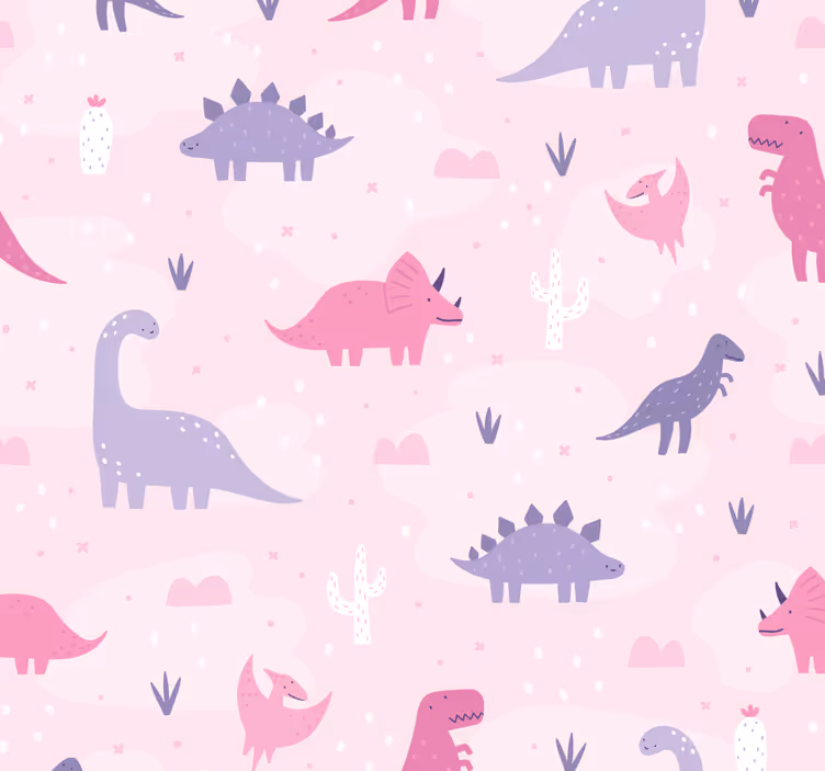 Papel mural dinosaurios fondo rosa - TenVinilo