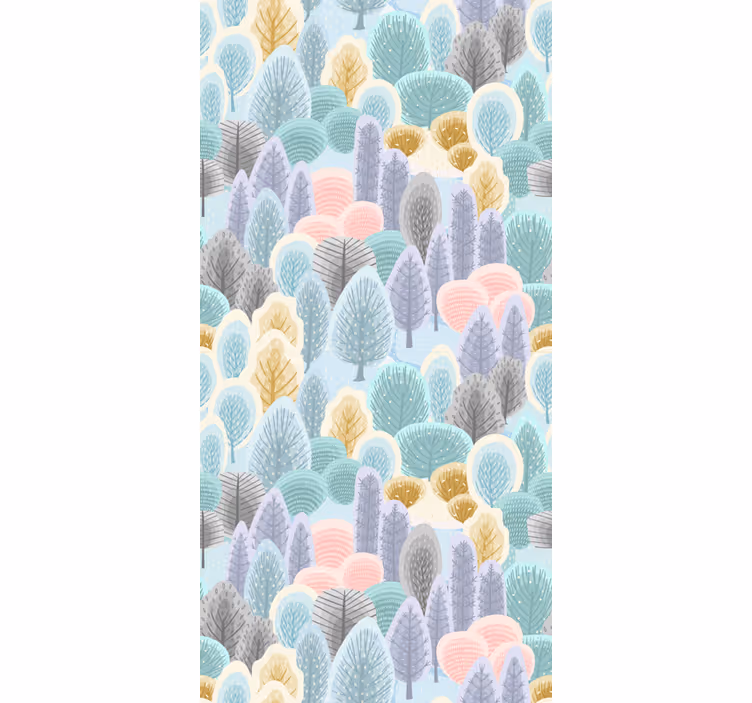 Papel mural árboles patrón bosque pastel - TenVinilo