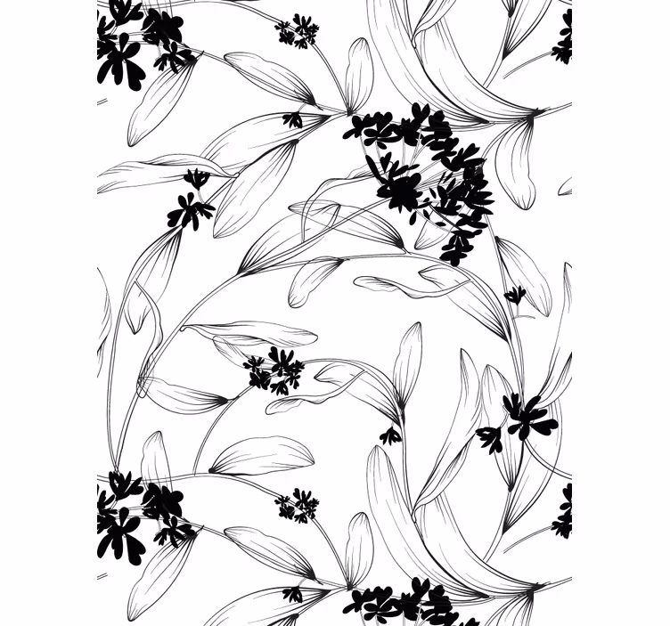 Papel mural moderno patrón de hojas negras - TenVinilo