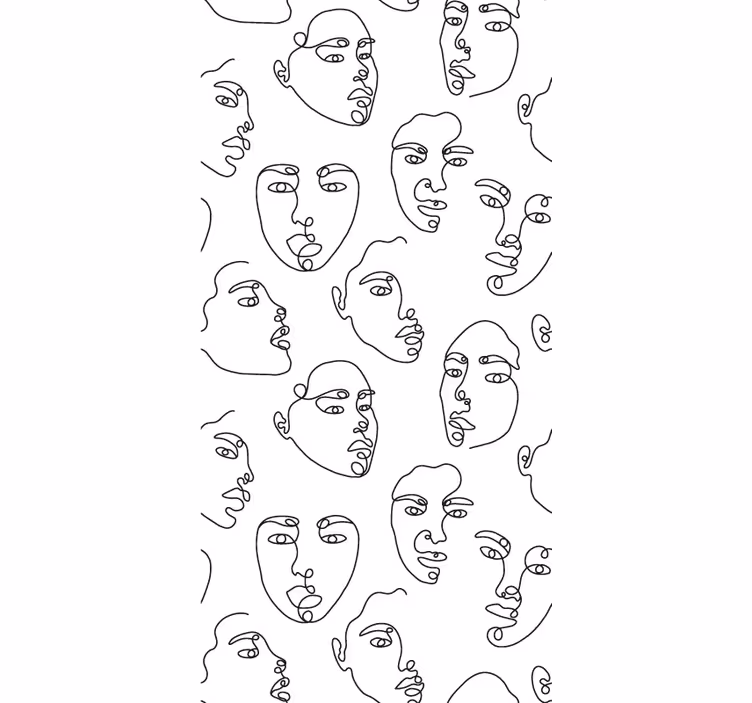 Papel mural moderno patrón de caras en línea - TenVinilo