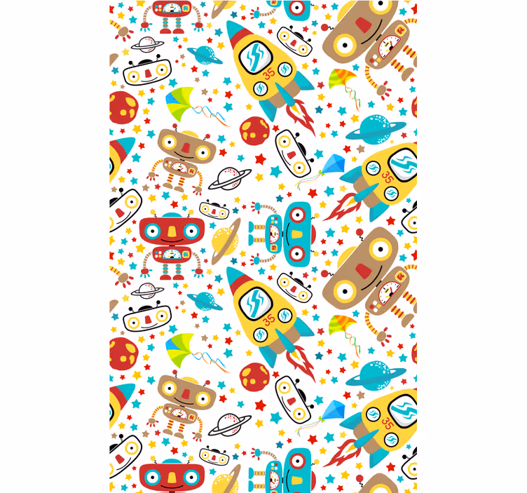 Papel mural infantil aventura de robots cohete - TenVinilo