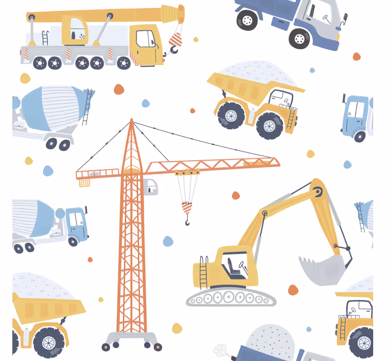 Papel mural infantil vehículos de construcción divertidos - TenVinilo