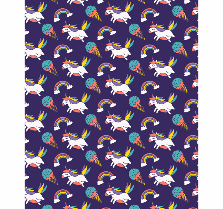 Papel mural infantil unicornios y arcoíris - TenVinilo