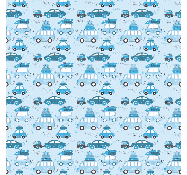 Papel mural infantil patrón de coches azules - TenVinilo