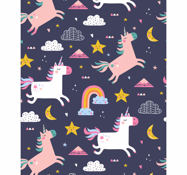 Papel mural infantil unicornios y estrellas - TenVinilo