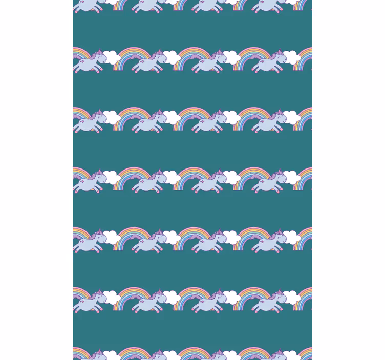 Papel mural infantil unicornios y arcoíris corriendo - TenVinilo