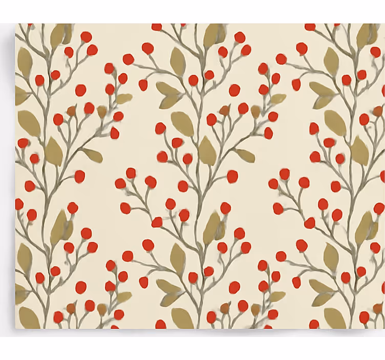 Papel mural comedor hojas florales de bayas - TenVinilo
