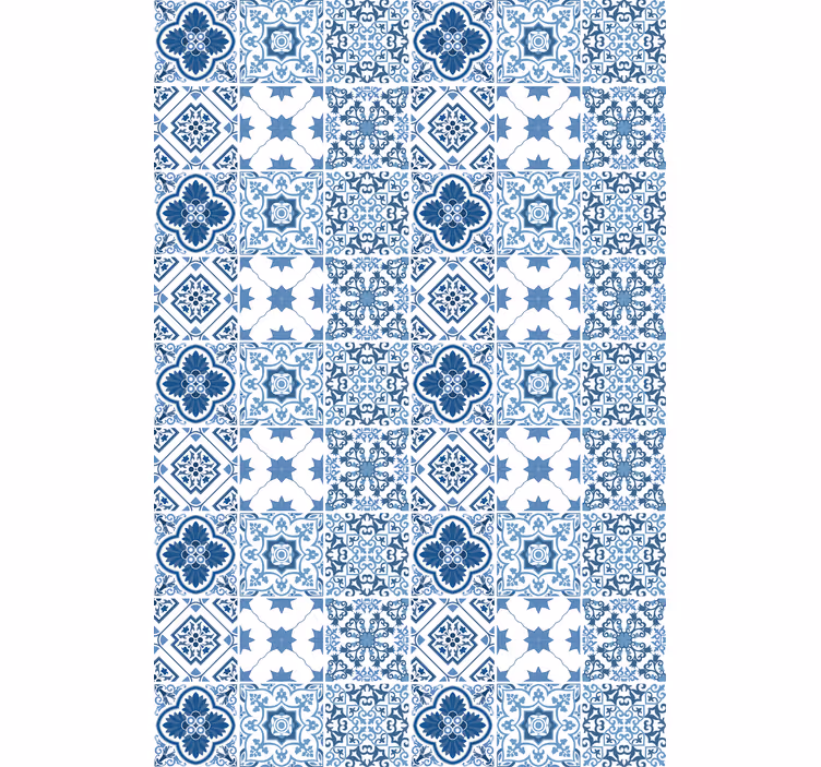 Papel mural baño patrones azules intrincados - TenVinilo