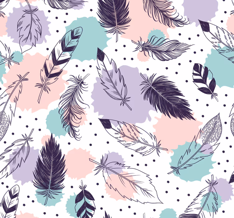 Papel mural baño patrón de plumas boho - TenVinilo