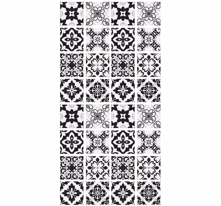 Papel mural cocina azulejos en blanco y negro - TenVinilo