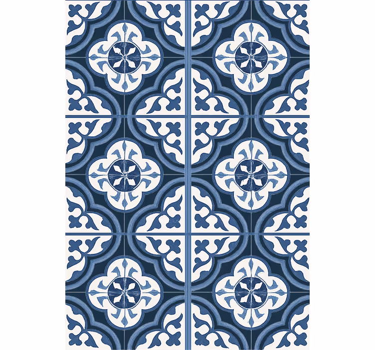 Papel mural living comedor azul "mayorica" portugués - TenVinilo