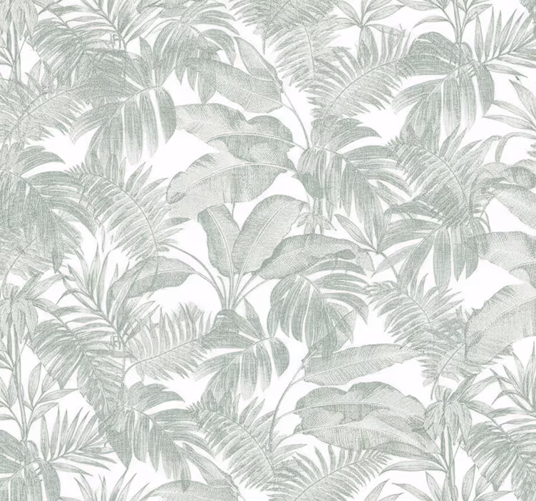 Papel mural dormitorio matrimonio esbozo de palma plata - TenVinilo