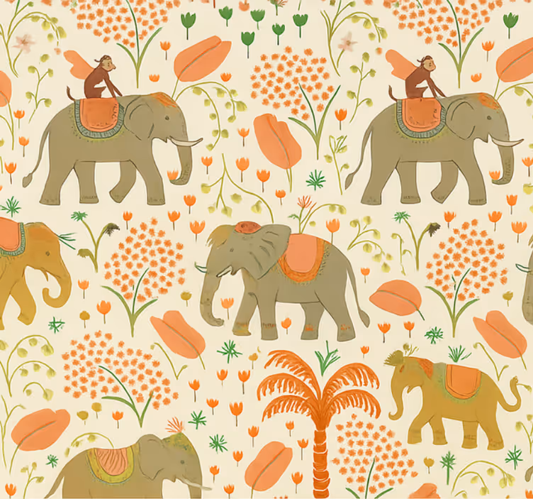 Papel mural dormitorio matrimonio safari de elefantes - TenVinilo