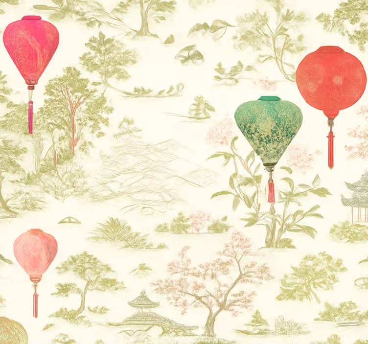 Papel mural dormitorio matrimonio paisaje chinoiserie - TenVinilo