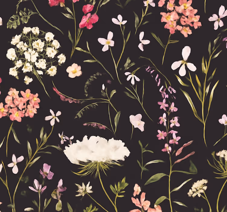 Papel mural living comedor flores de primavera oscuras - TenVinilo