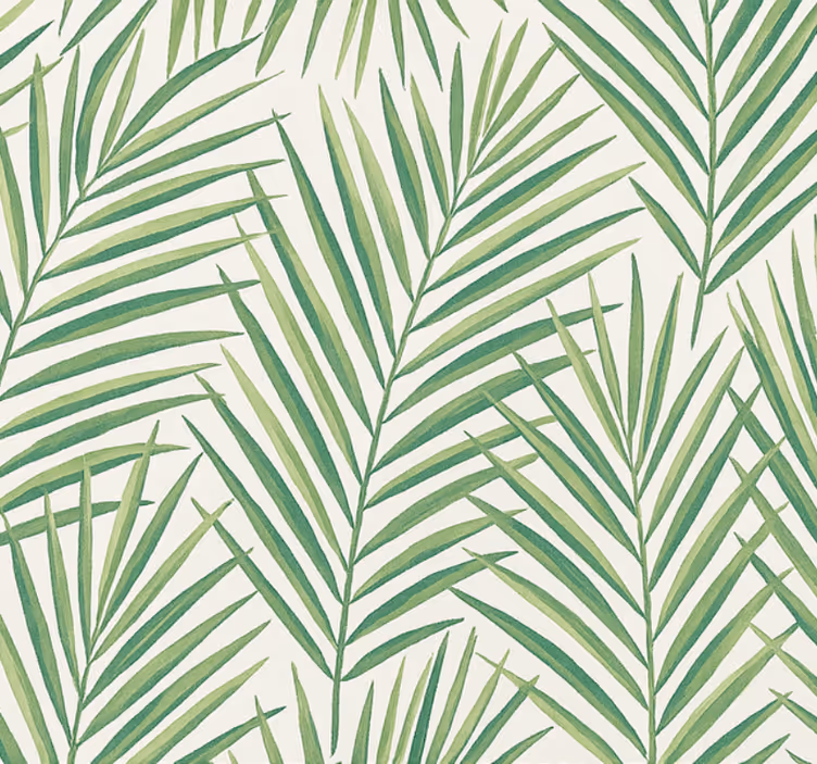 Papel mural living comedor hojas verdes finas tropicales - TenVinilo