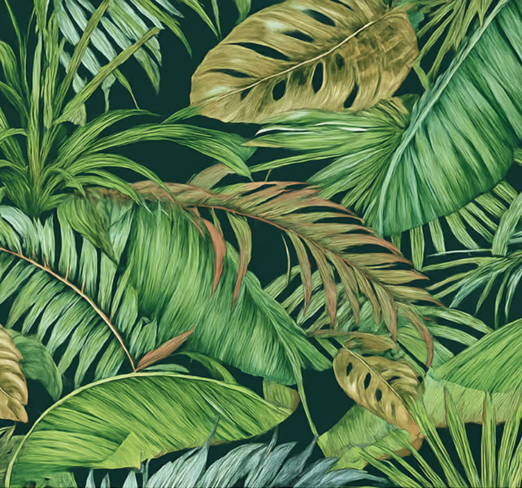 Papel mural living comedor hojas tropicales selva - TenVinilo
