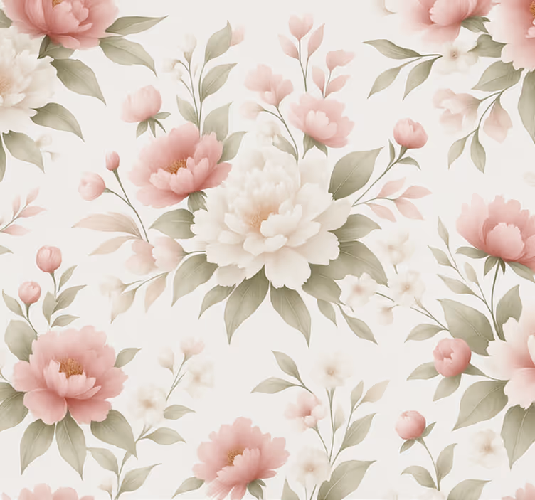 Papel mural living comedor peonía rosa claro floral - TenVinilo