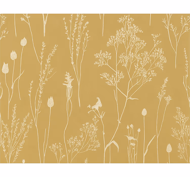 Papel mural living comedor floral nórdico ocre - TenVinilo