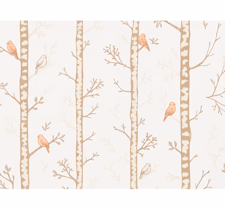 Papel mural infantil patrón de pájaros y Árboles - TenVinilo