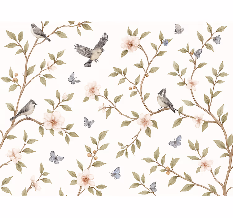 Papel mural pájaros vintage florido bird - TenVinilo
