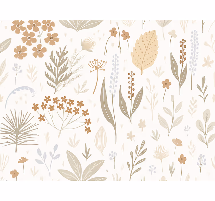 Papel mural hojas flores silvestres en tonos tierra - TenVinilo